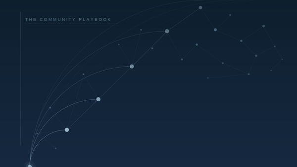 Dark blue background the dots and interconnecting lines. The Community Playbook in the upper left corner.