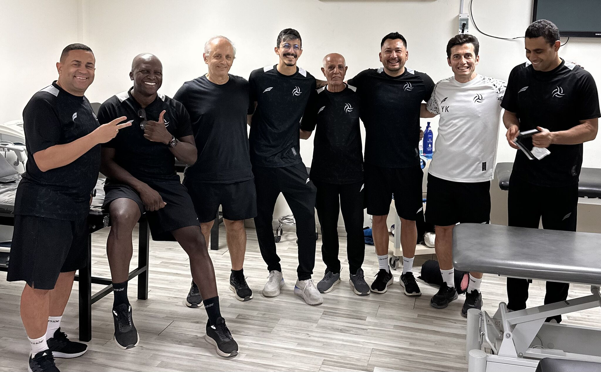 Dr. Yazid Antar concluding his training with the medical team of Al Shabab Saudi Club’s first football team, pictured with staff and players.