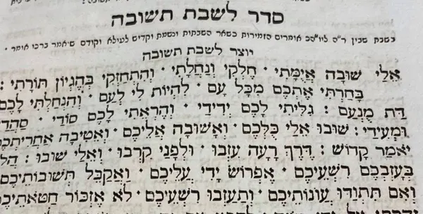 Le Tefillot di Shabbat Teshuvà