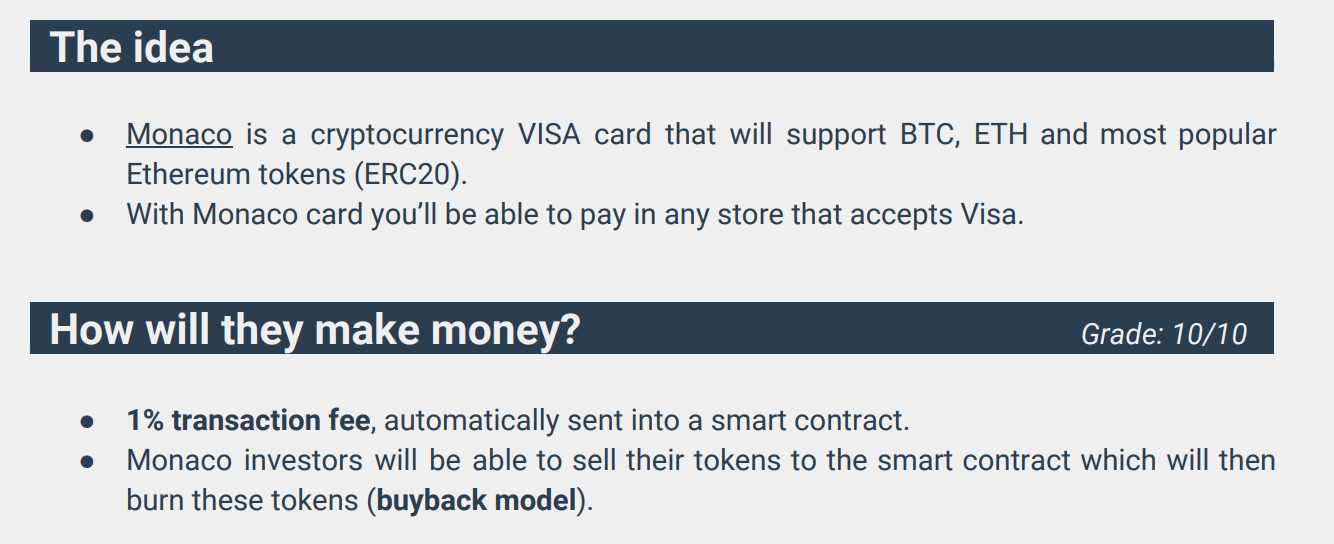 Excerpt from Monaco (now Crypto.com) token sale report describing MCO token buyback mechanism