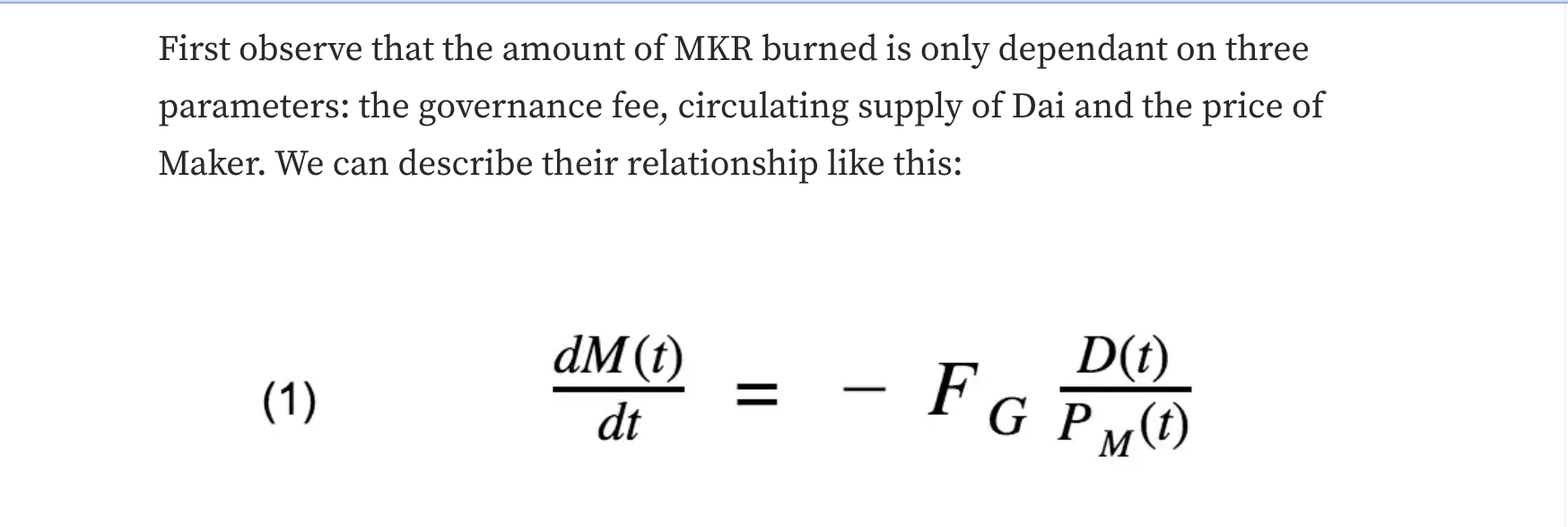 MakerDAO investment analysis chart showing MKR token burn and system dynamics