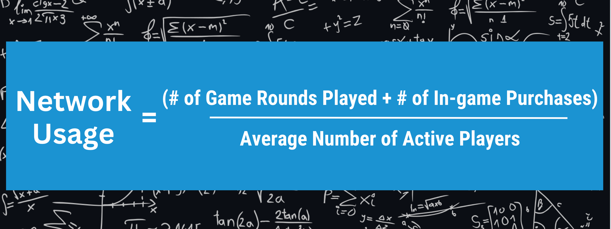 Network usage formula example for a GameFi startup combining active users, sessions and in-game transactions