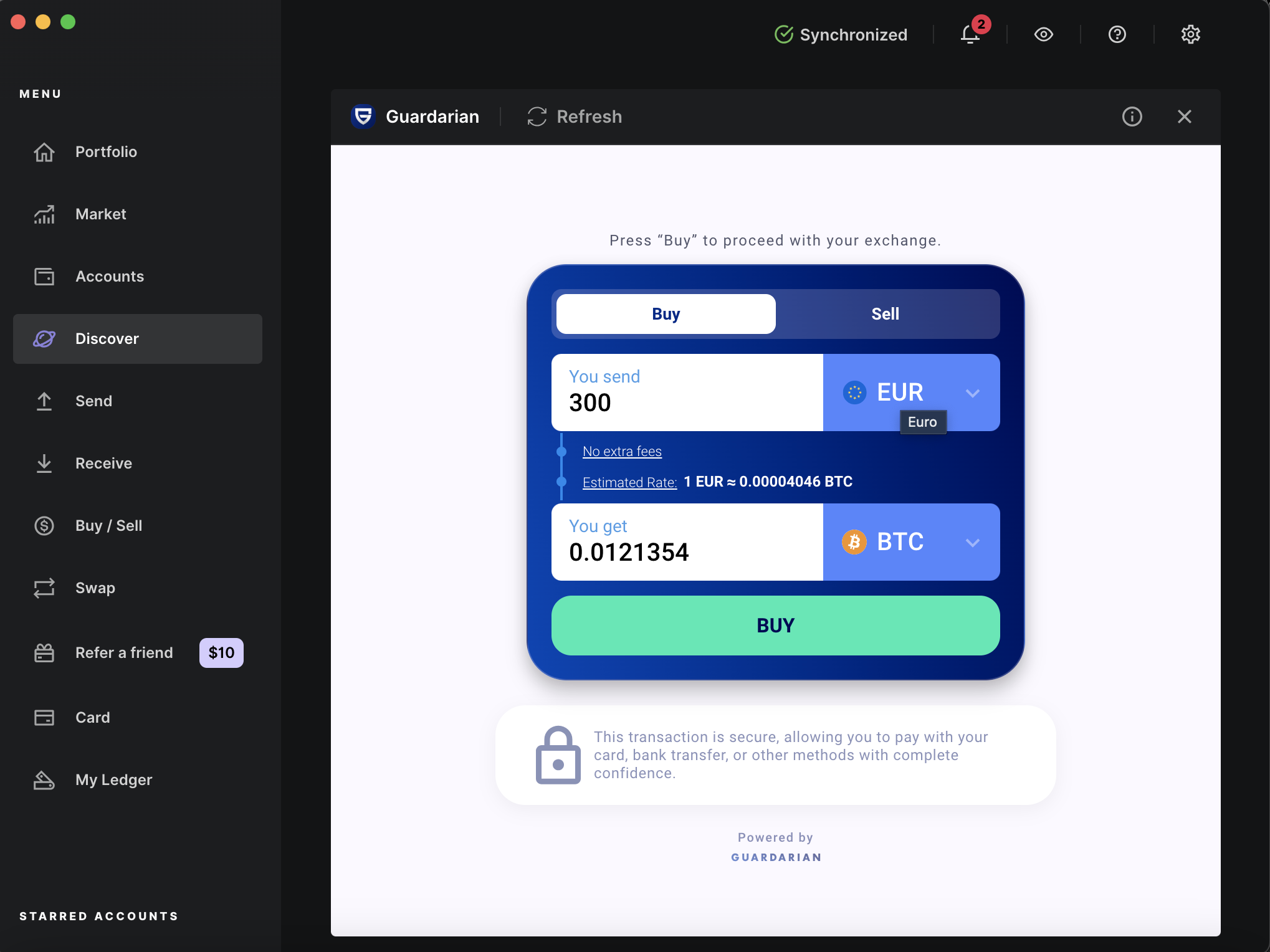 Pay in crypto using Eur with Guardarian