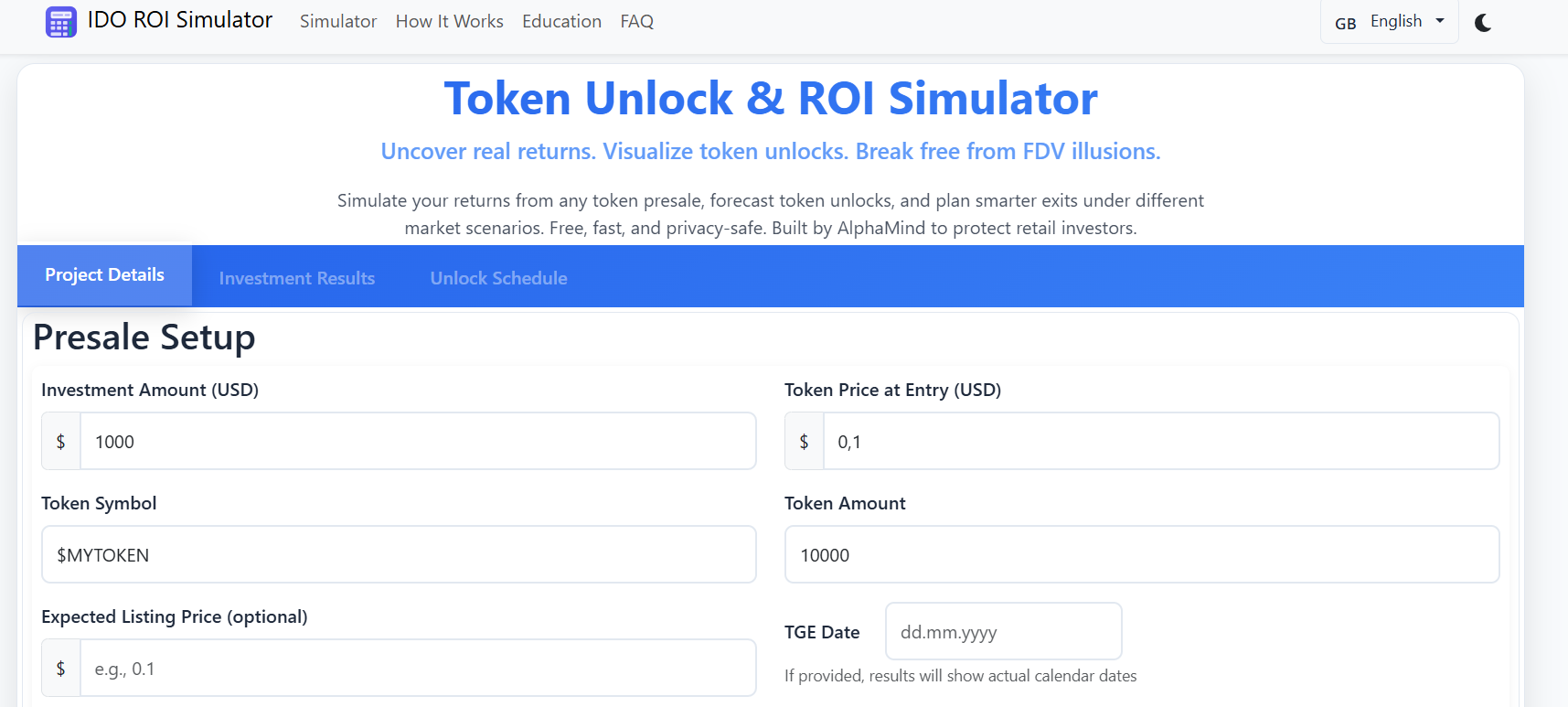 Use ROI Simulator to know your token price