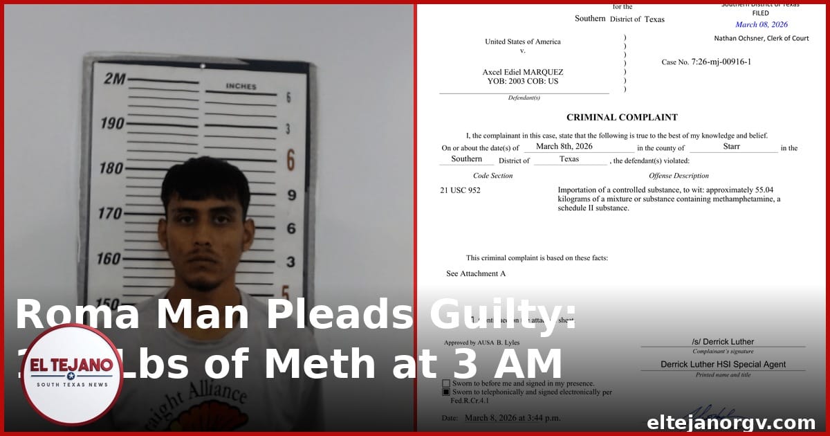 Roma Man, 22, Pleads Guilty to Smuggling 121 Pounds of Meth Through the Bridge