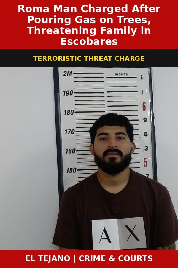 Roma Man Charged After Pouring Gas on Trees, Threatening Family in Escobares