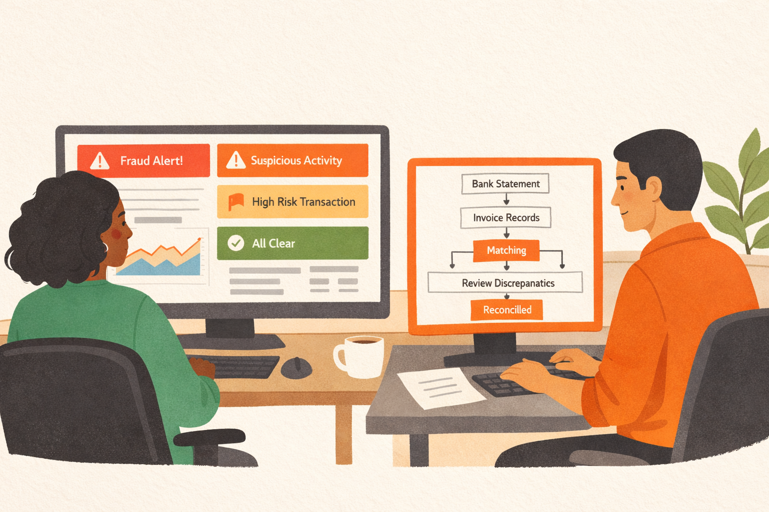 Pazi illustration: a finance ops team deploying AI agents across fraud detection and reconciliation workflows