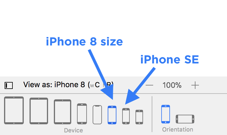 Storyboard Size Class Picker for iPhone 8 and iPhone SE