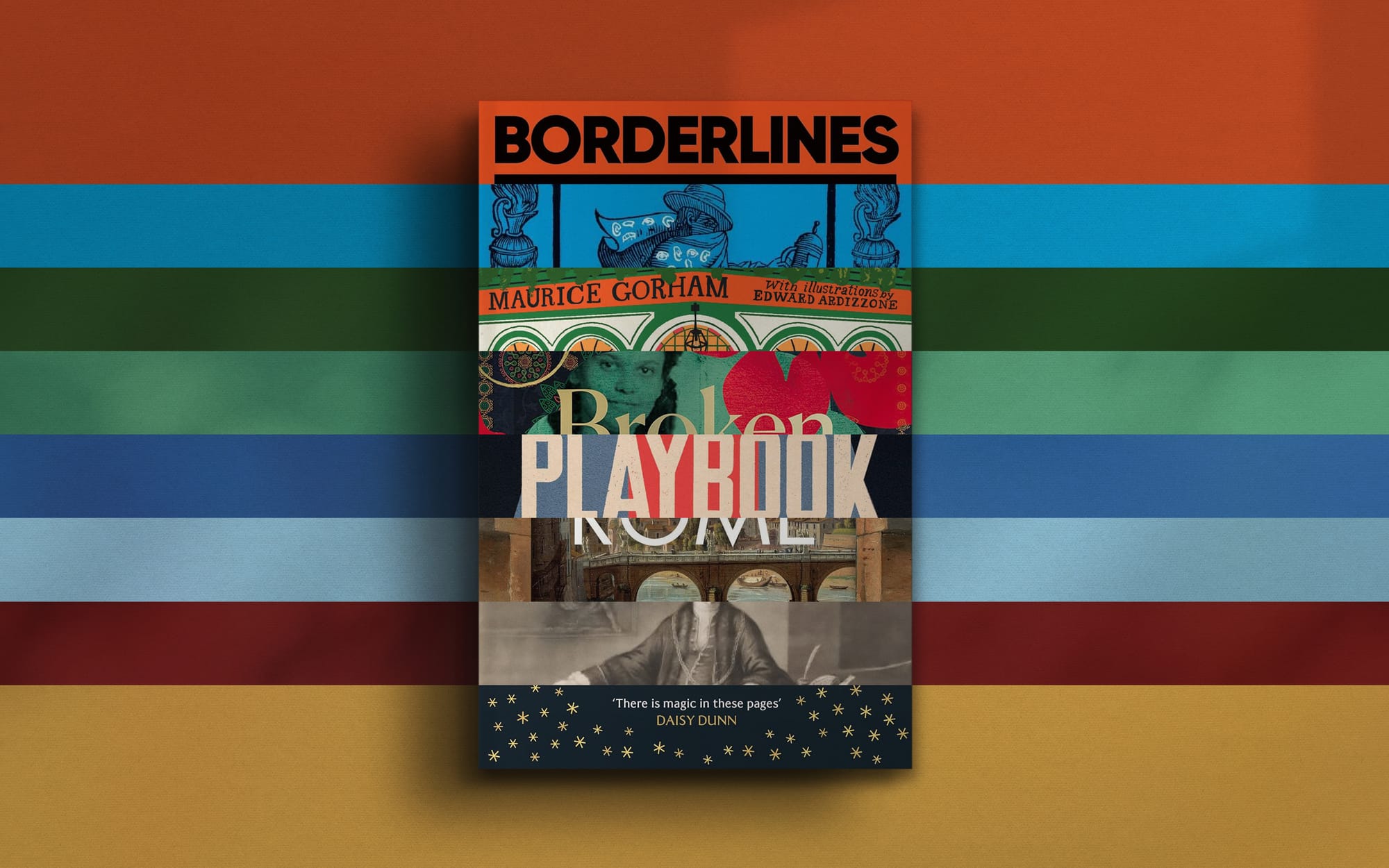 Collage of overlapping book covers with varying fonts and colors, featuring the words 'Borderlines' and 'Playbook.' 