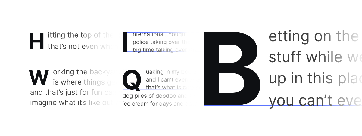 Narrow, wide, and descending letterforms aligned to the same optical guides
