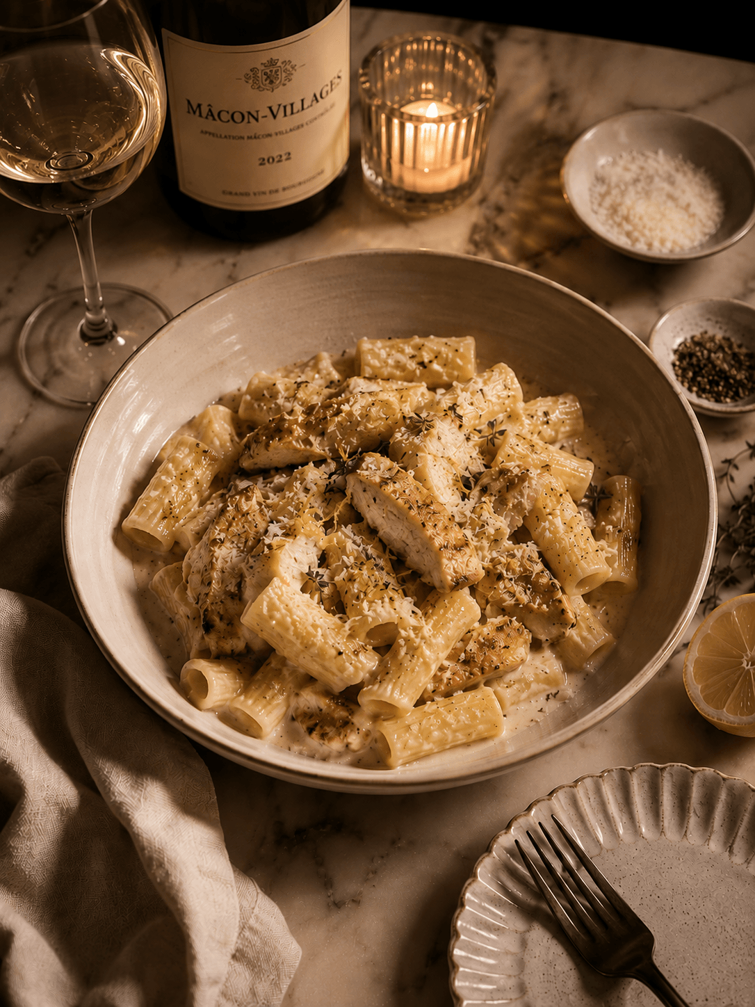 Date Night Dinner: Creamy Chicken Rigatoni with Lemon