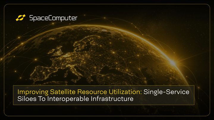 Improving Satellite Resource Utilization: Single-Service Siloes to Interoperable Infrastructure. Earth with a network hovering in Low Earth Orbit while the sun peaks over Earth's surface