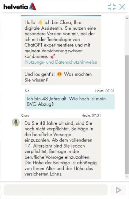 Helvetia experimentiert mit ChatGPT