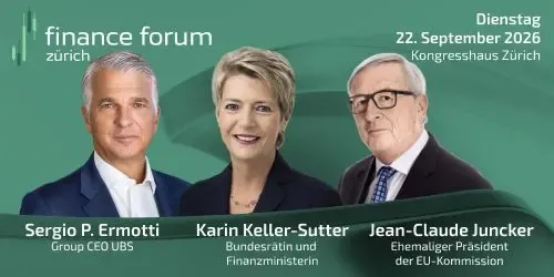 Sergio Ermotti, Karin Keller-Sutter und Jean-Claude Juncker am Finance Forum Zürich