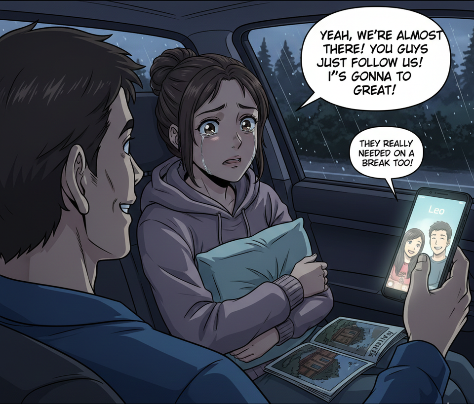 My boyfriend "forgot" to tell me his friends were crashing our "Romantic Cabin Trip" until we were already in the car