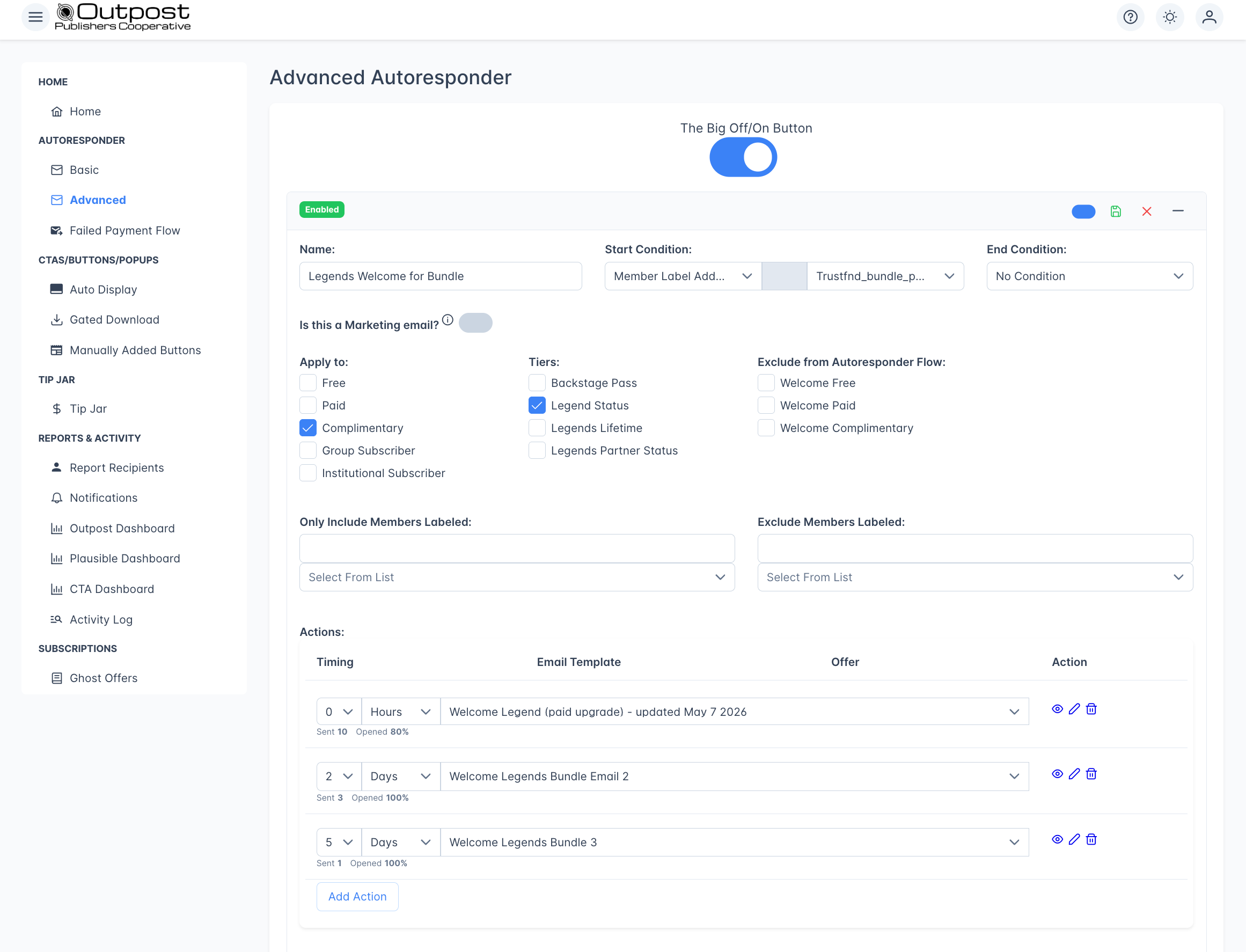 Outpost advanced campaign setup for thorough onboarding of bundle participants