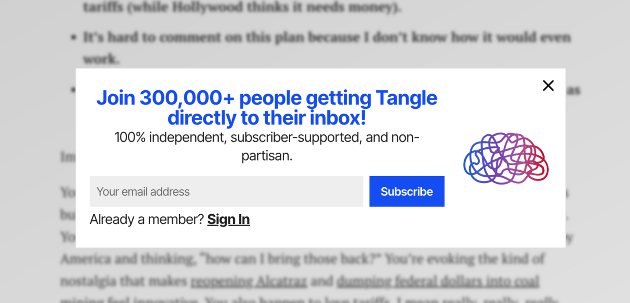 Pop up from Tangle's website