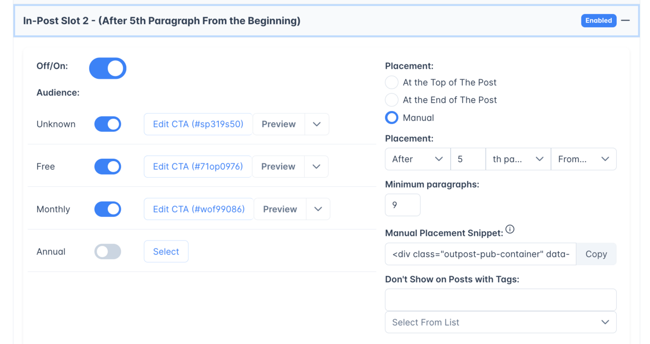 In post calls to action dashboard
