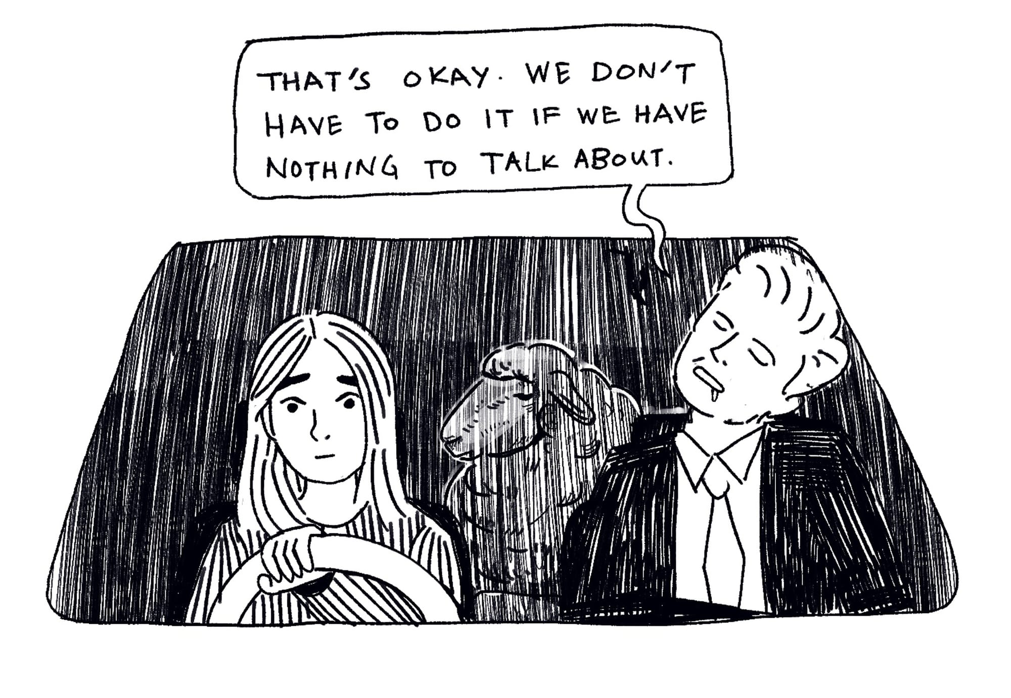 Panel illustration: Conan drools slightly, eyes closed. Text: That’s okay. We don’t have to do it if we have nothing to talk about.