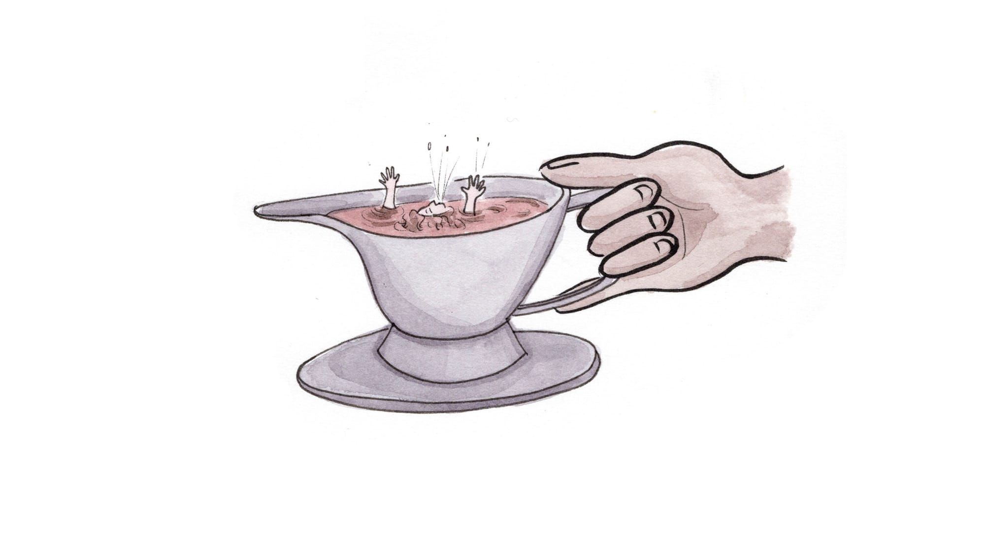 Hapless guest drowning in gravy boat