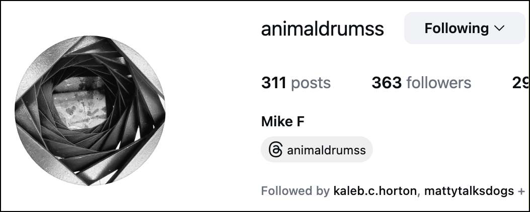 Instagram profile showing that Mike Fossey was followed by Kaleb.c.horton