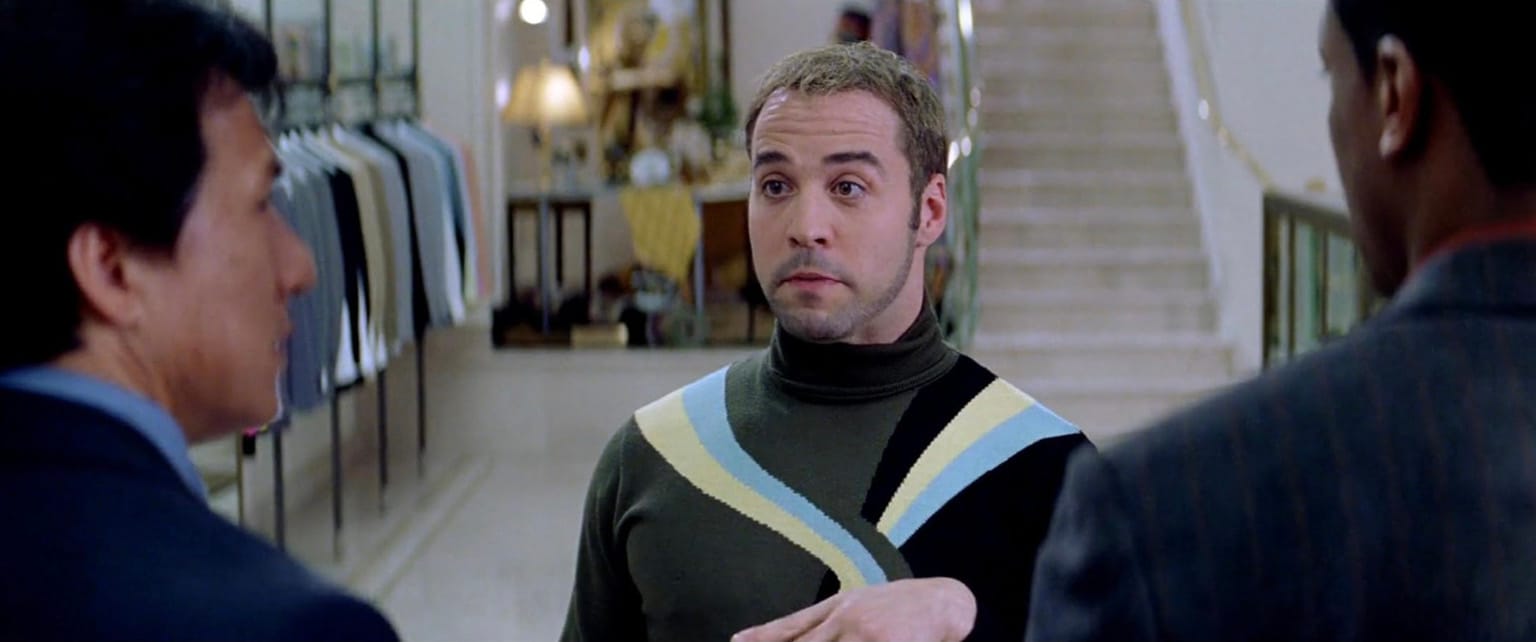Jeremy Piven going very broad as a clothing store clerk
