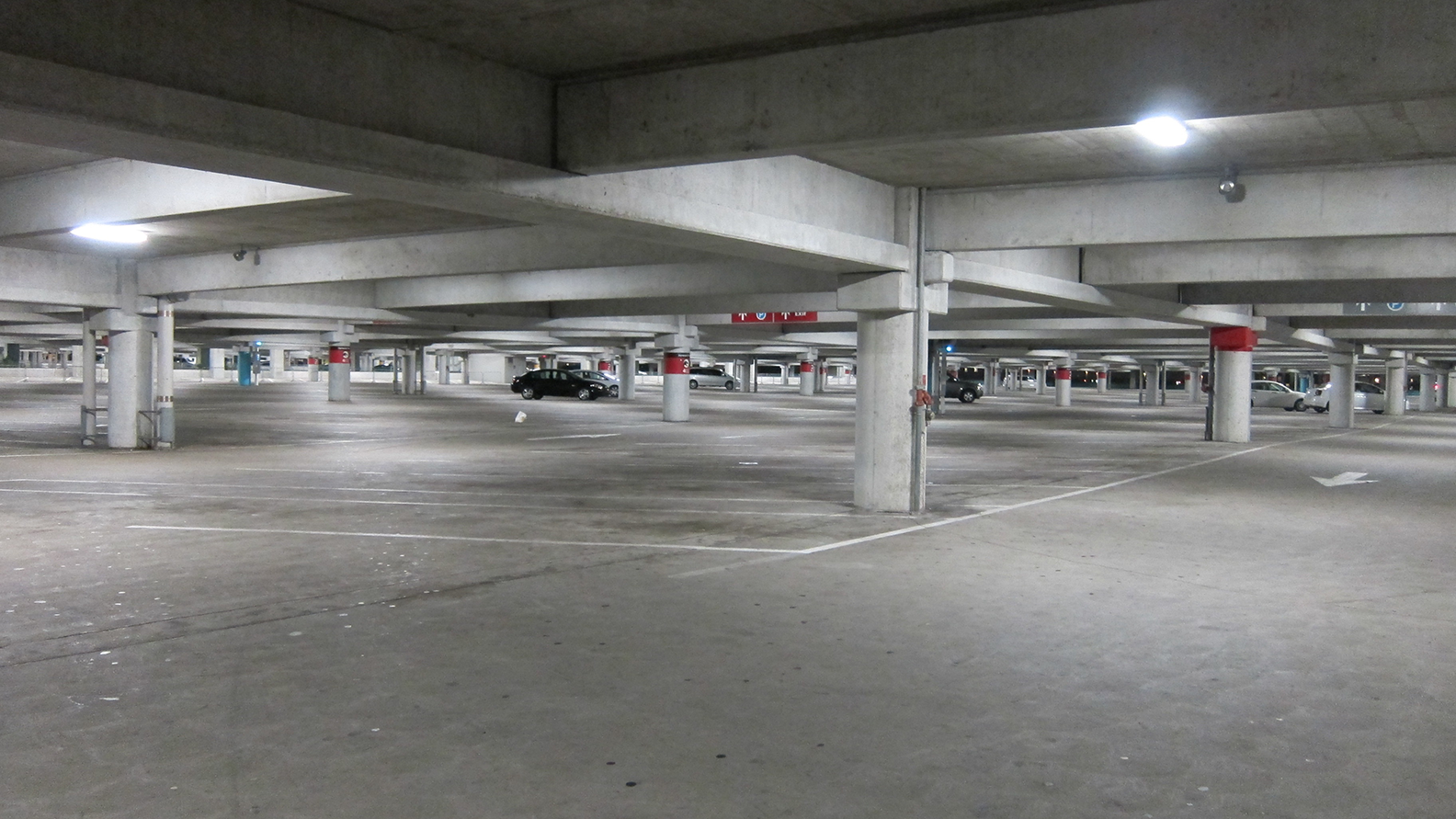 Creepy-looking empty parking garage interior
