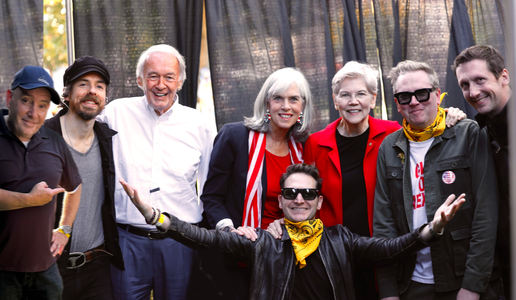 Senators Markey and Warren, all smiles, posing with the band, everyone thrilled for No Kings