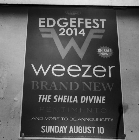 Poster for EDGEFEST 2014 with Weezer, Brand New, The Sheila Divine, and Pentimento