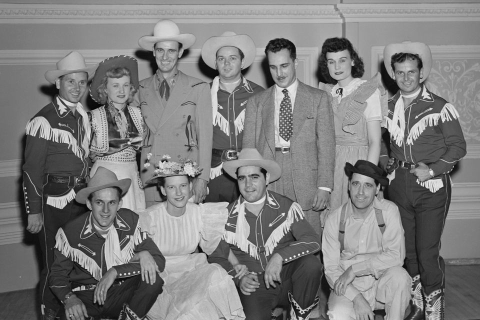 Eleven country music stars of 1947 in a black and white photo
