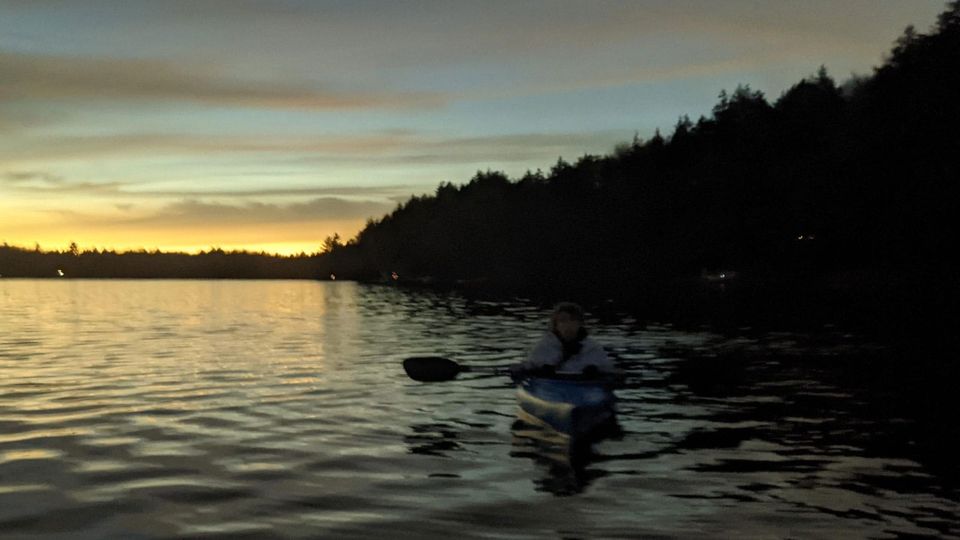 The author dimly visible in a kayak during the April 8 eclipse, just before the totality