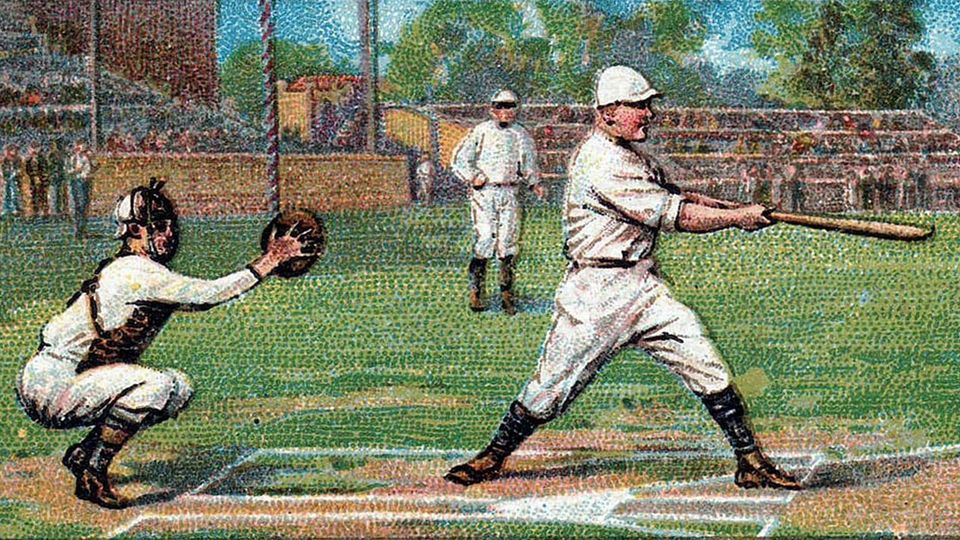 Cigarette card by A. Boguslavsky Ltd, London. Colorful image ca. 1925 of baseball player George Sisler at bat.