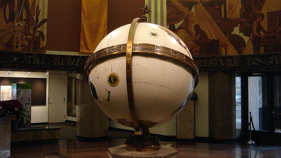 The giant aluminum globe in the lobby of the LA Times building downtown