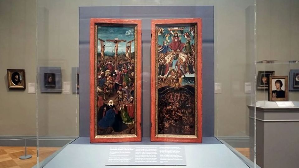 The Crucifixion and Last Judgment reinstalled in their newly conserved frames at the Metropolitan Museum in NYC
