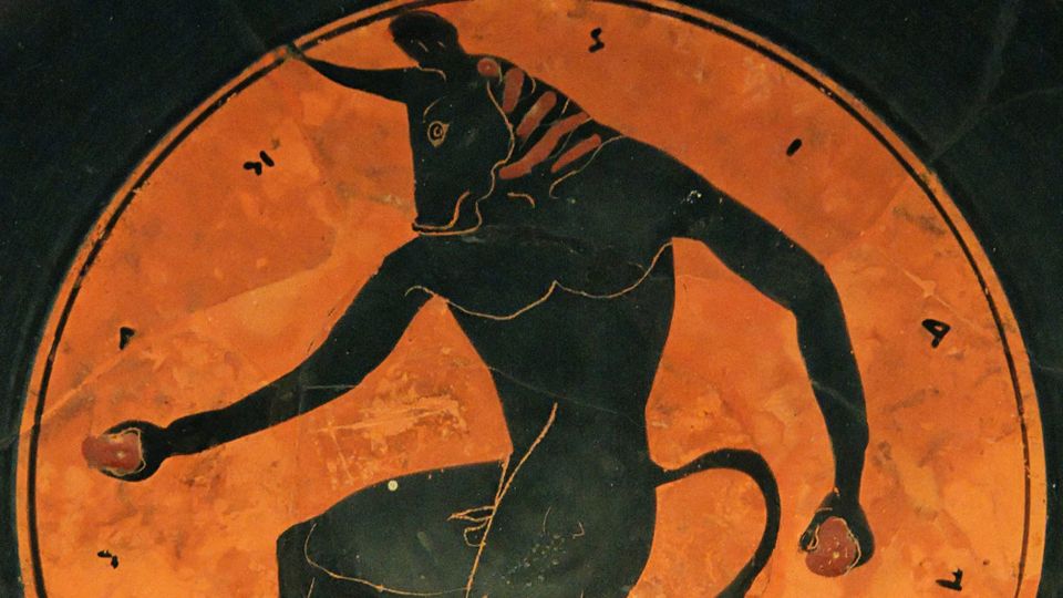 The Minotaur, tondo of an Attic bilingual kylix, ca. 515 BCE