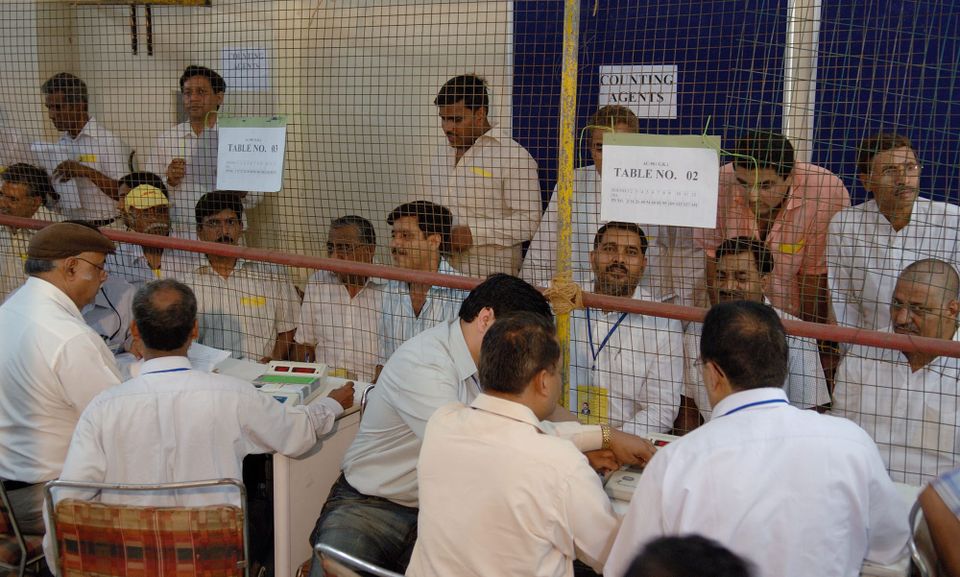 Vote counting at the Goal Market Counting Centre of General Election, in New Delhi on May 16, 2009