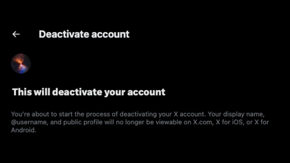 X/Twitter page for deactivating an account. 