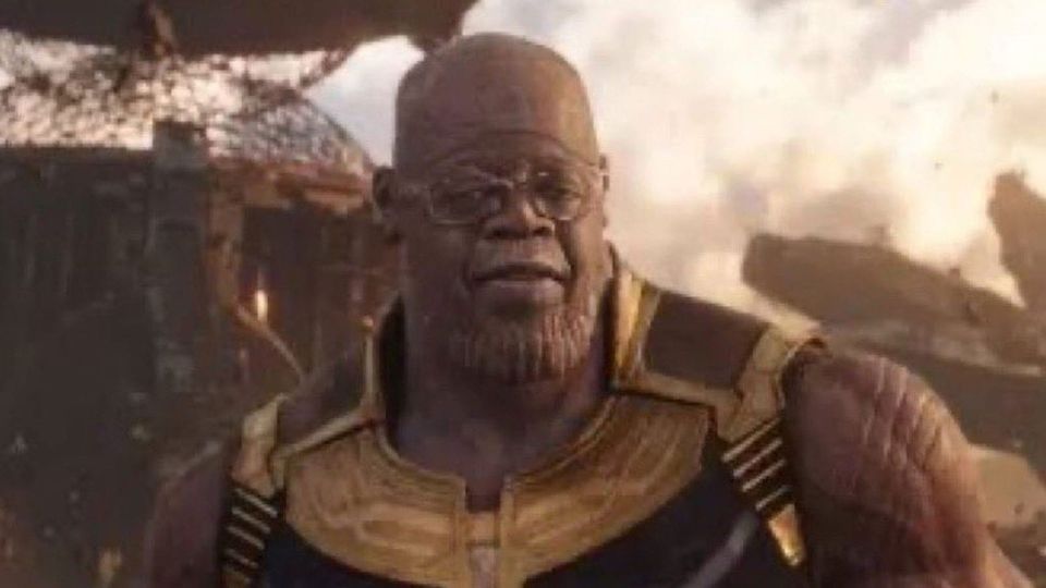 Meme of Bola Tinubu mashed up with the body of Thanaos, the bringer of death in the Avengers films