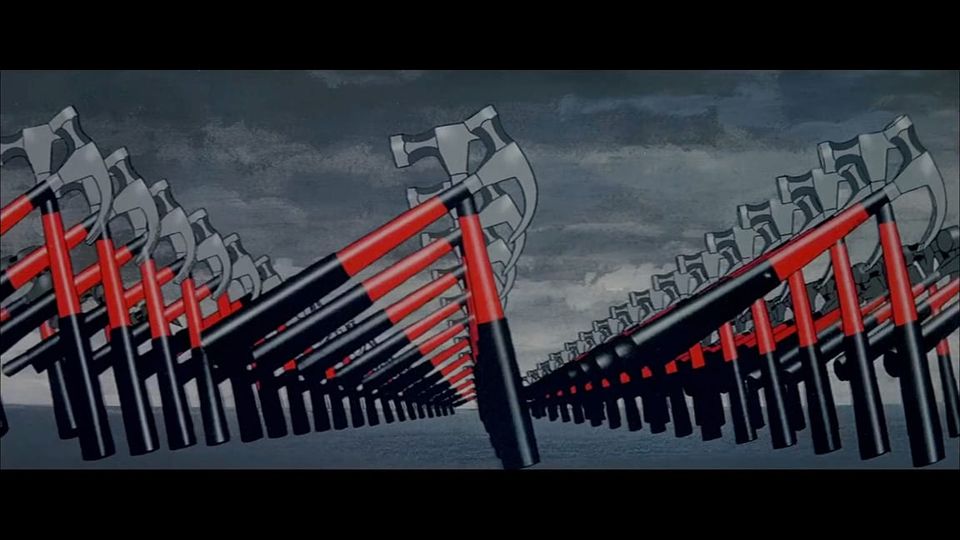 The marching hammers sequence for "Waiting for the Worms."