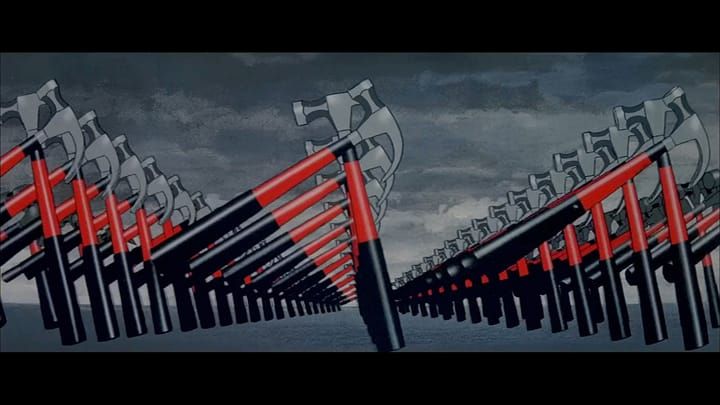 Still from 'The Wall': Giant red and black marching fascist hammers from the "Waiting for the Worms" sequence