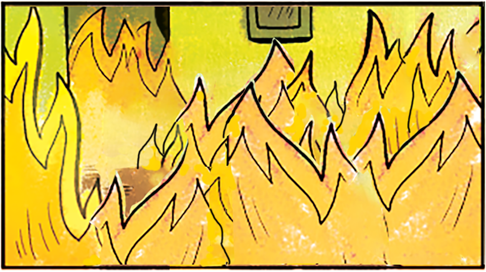 The THIS IS FINE meme and the entire frame is flames