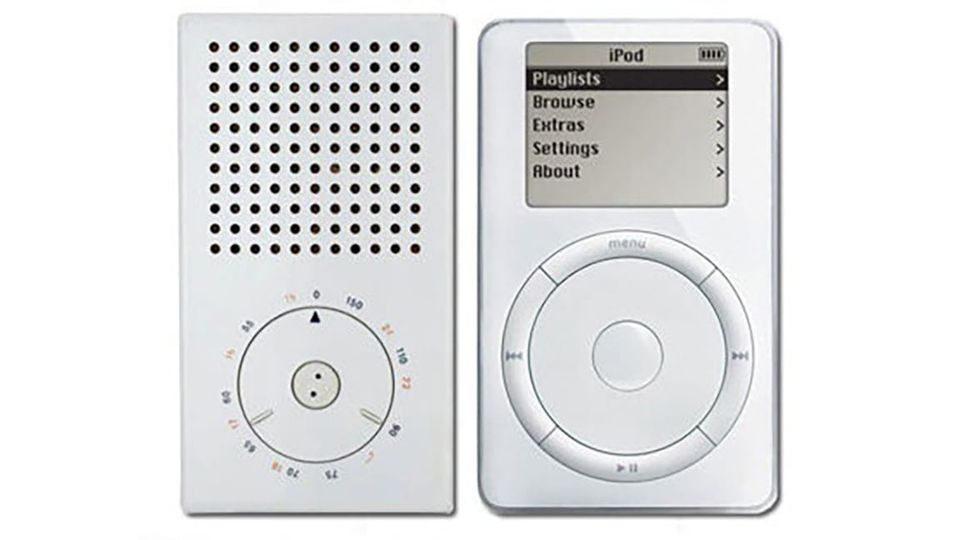 A 1958 Dieter Rams design of a transistor radio with round dial, uncannily echoing Jony Ive's iPod designs