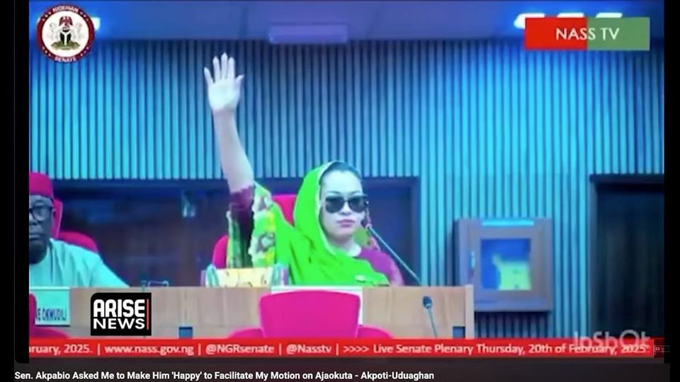 Senator Akpoti-Uduaghan raising her hand in Nigerian senate chamber