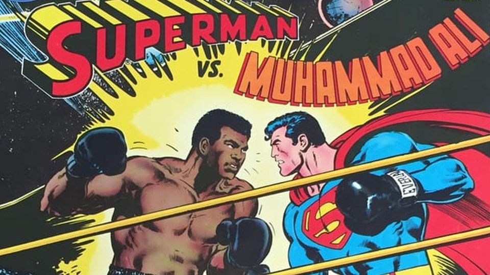 Superman battling Muhammad Ali in the ring, detail from All-New Collectors Edition C-56 “Superman vs. Muhammad Ali” (by Denny O’Neill and Neal Adams)