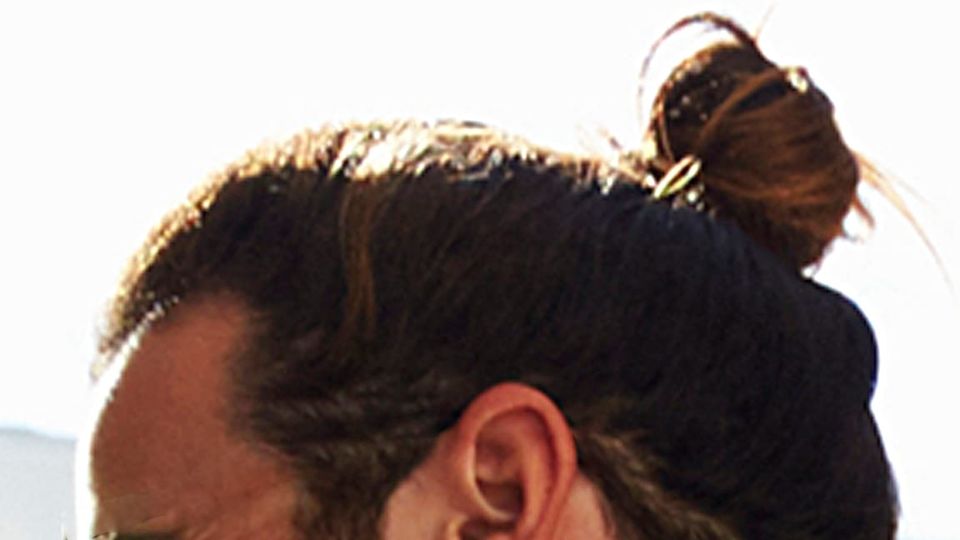 Detail of a photo of a manbun
