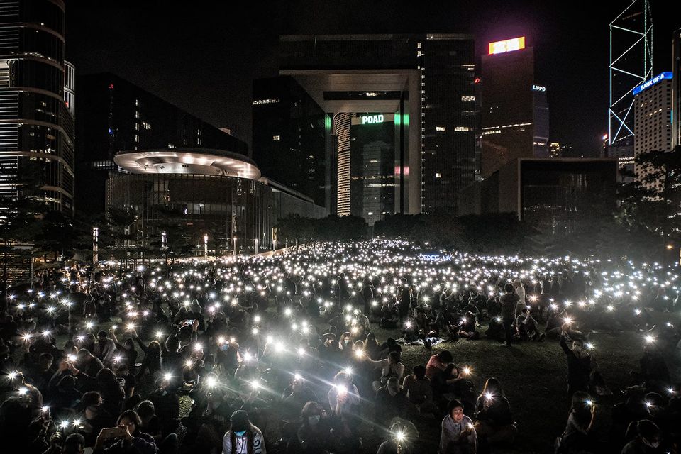 Mass protest against the Hong Kong extradition bill, night time, November 9, 2019