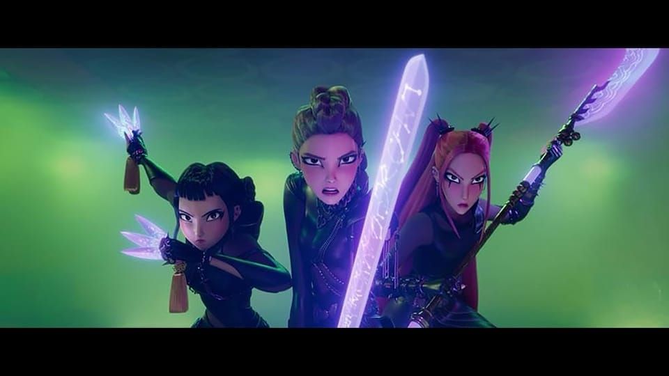 The trio of demon hunters brandishing formidable stabby crystalline weapons