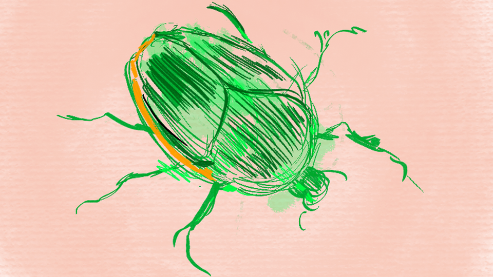 A large glowing green beetle (benign) 