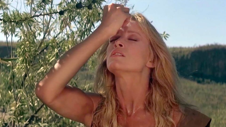 Glowing blonde Sheena going through it