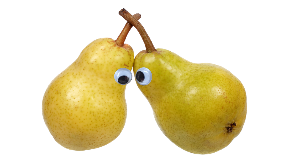 A pair of pairs with a pair of googly eyes between them.